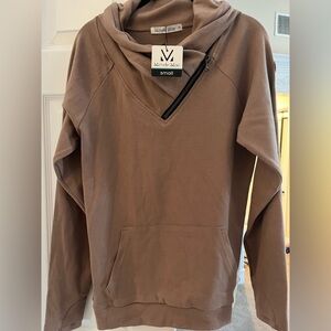 Michelle Mae Taupe Hoodie with Asymmetrical Zipper